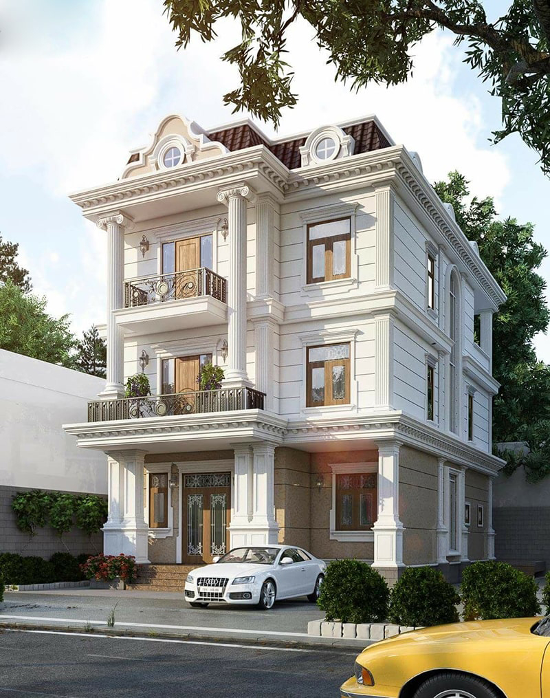 Mẫu biệt thự Pháp 3 tầng 8.7x15m (khu đất xây dựng 10x18m)