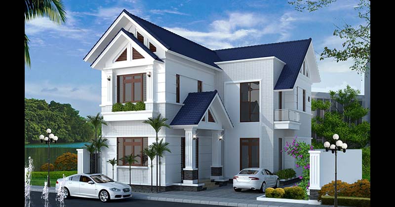 Thiết kế nhà 2 tầng mái thái kiểu châu Âu