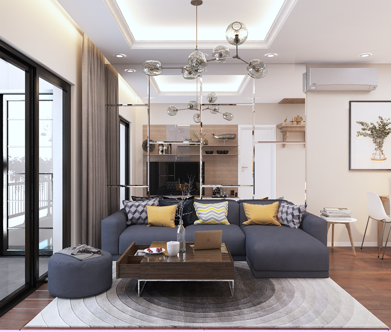 Phòng khách đẹp đơn giản cho căn hộ chung cư có bề rộng 3.5m