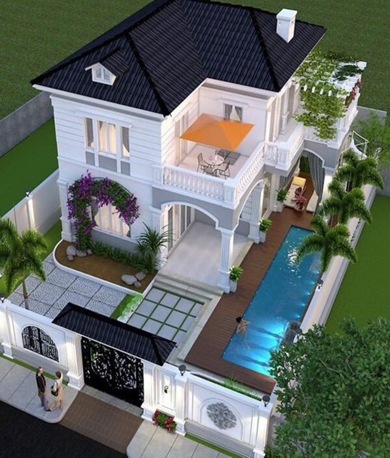 Tổng hợp các mẫu biệt thự mái thái đoán đầu xu hướng