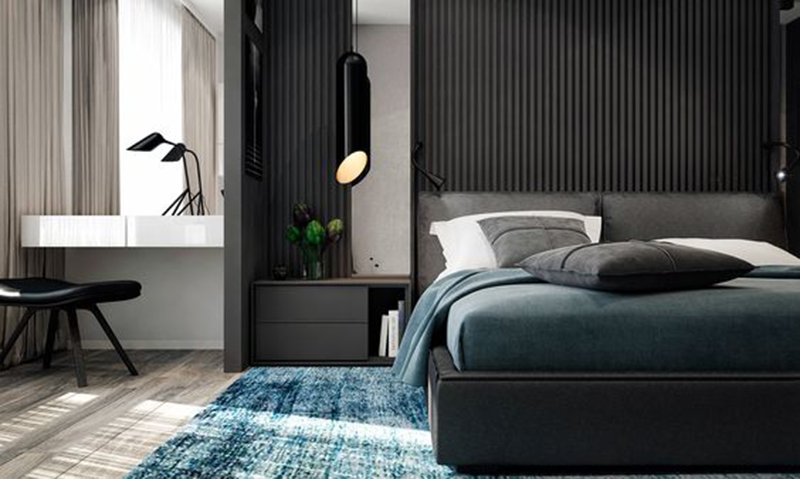 Thiết kế nội thất chung cư 60m2 với phòng ngủ gam màu trầm