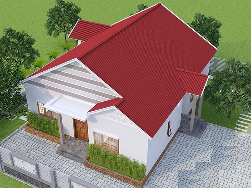 Mẫu nhà cấp 4 mái thái lợp tôn ở nông thôn