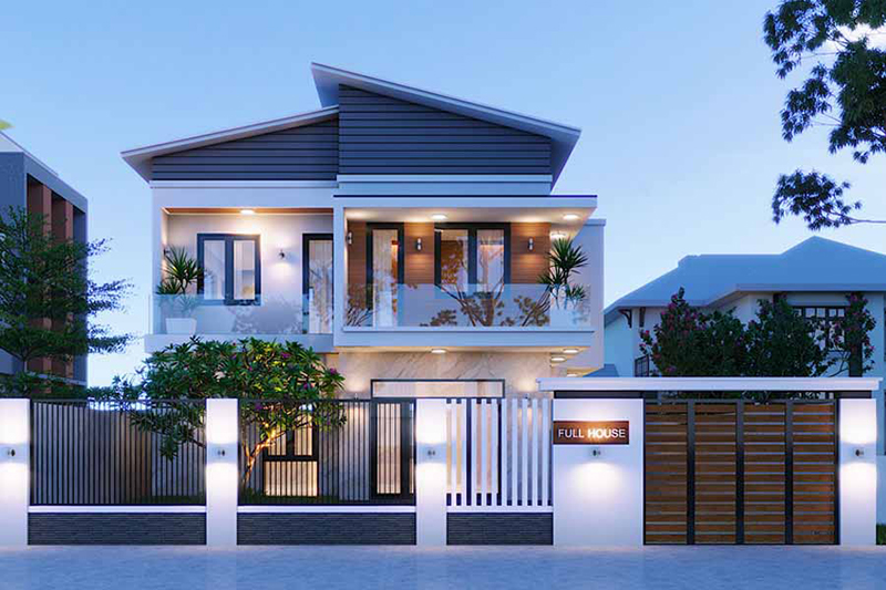 Mẫu nhà 2 tầng mái lệch