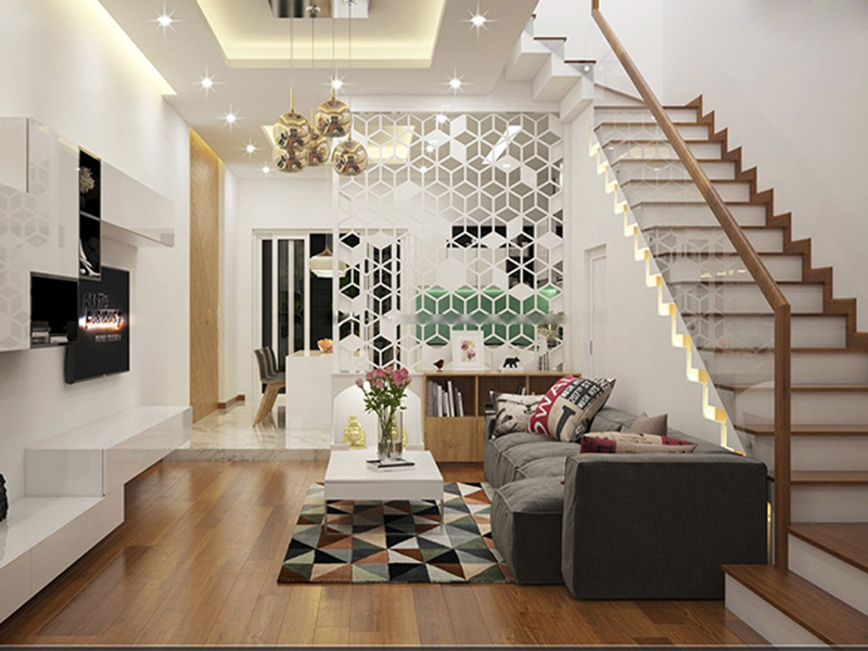 Thiết kế phòng khách có cầu thang