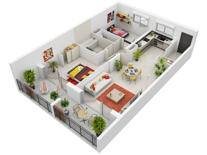MẪU THIẾT KẾ NỘI THẤT CĂN HỘ CHUNG CƯ 70M2 THEO BẢN VẼ 3D