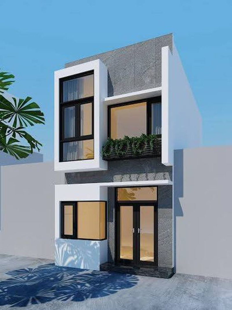 Mẫu nhà ống 2 tầng đẹp với mái bằng