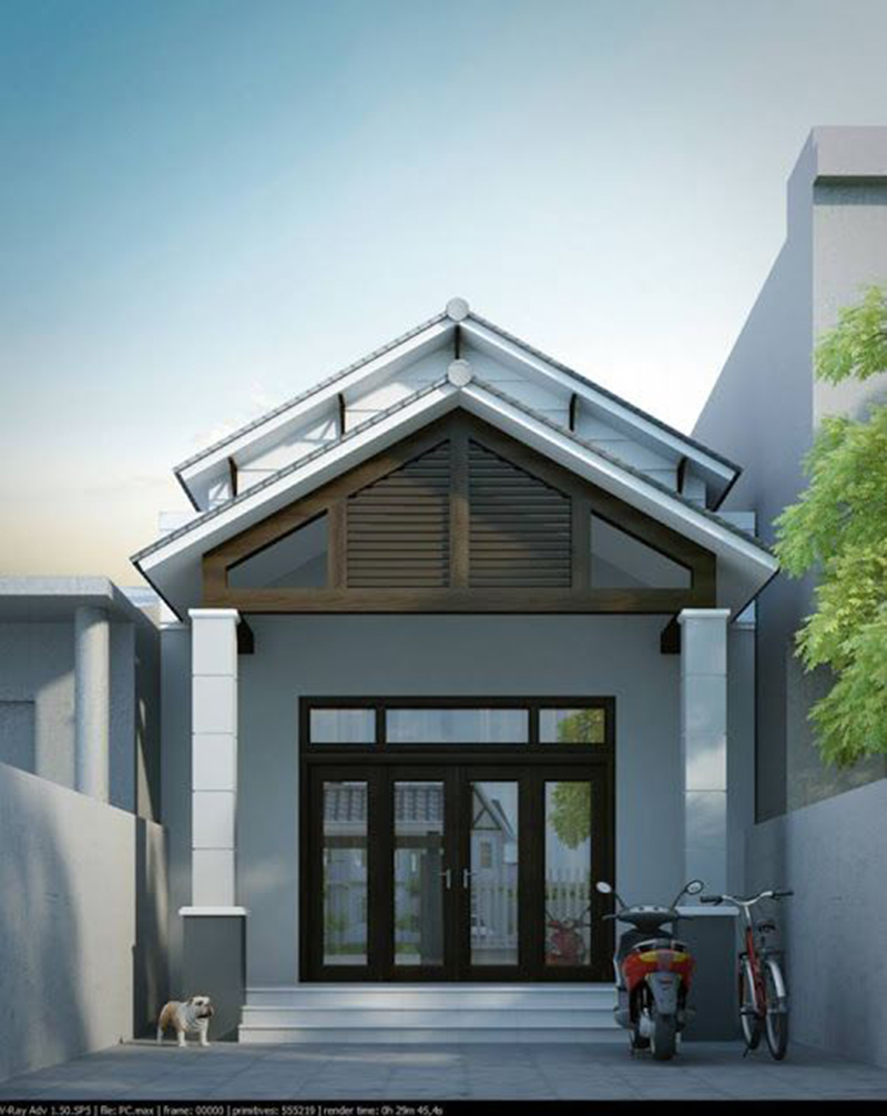 Mẫu nhà ống cấp 4 mái ngói thiết kế chữ A độc đáo