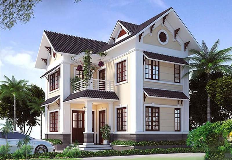 Nhà 2 tầng mái thái ở nông thôn có sân vườn