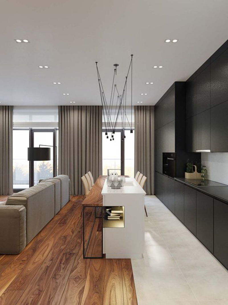 Sofa gọn và nối liền phòng ăn