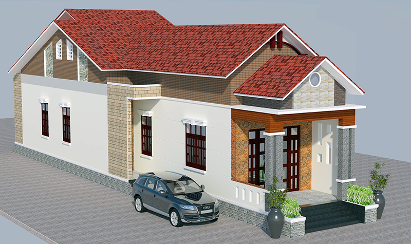 Nhà cấp 4 chữ L 4 phòng ngủ