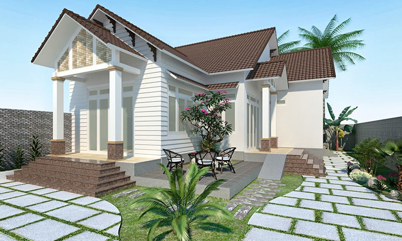 Mẫu nhà cấp 4 đẹp 100m2 hình chữ L