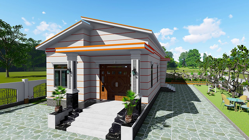 Mẫu nhà cấp 4 mái tôn 100m2 phong cách châu Âu
