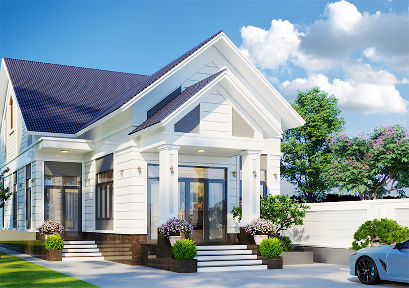 Nhà cấp 4 chữ L nổi bật có gara ô tô