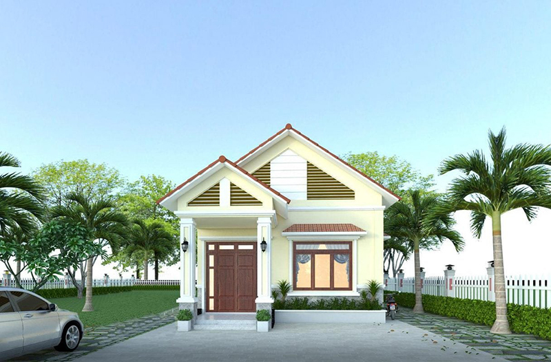 Mẫu nhà cấp 4 2 phòng ngủ mái thái hiện đại