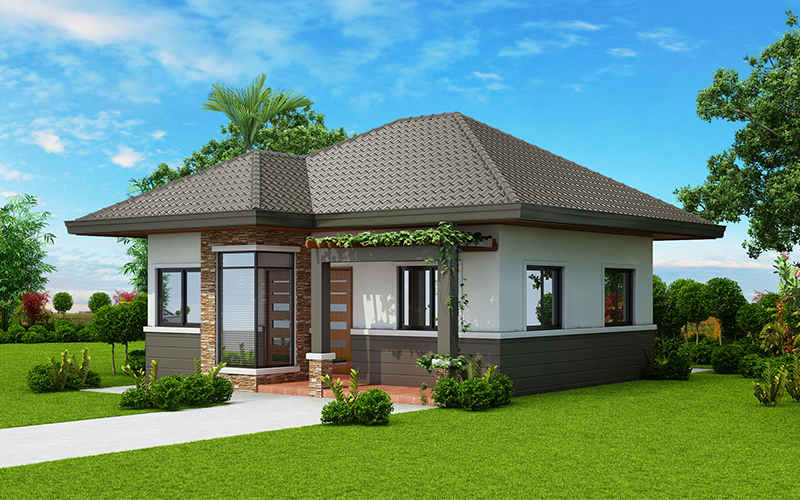 Mẫu nhà cấp 4 2 phòng ngủ, 1 phòng thờ mái thái