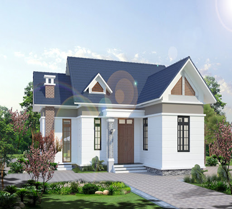 Nhà cấp 4 gác lửng 3 phòng ngủ thêm sân vườn