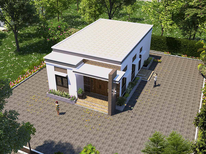 Mẫu nhà cấp 4 mái bằng 3 phòng ngủ