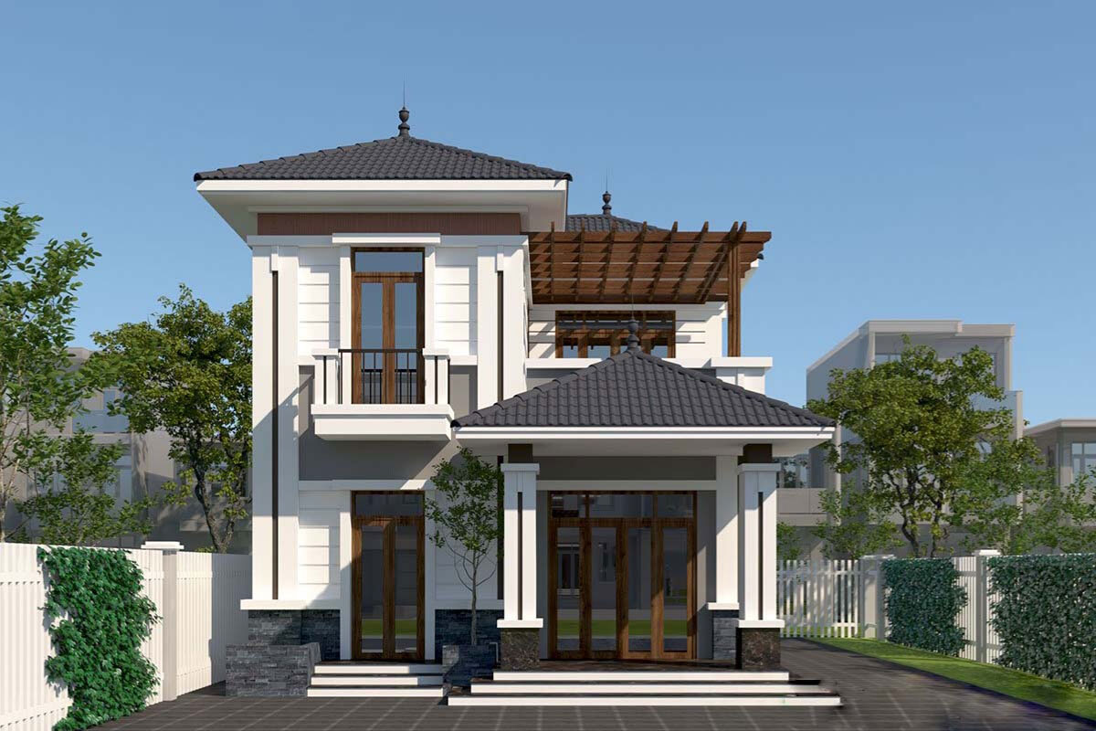 Thiết kế nhà 2 tầng mái thái chữ L