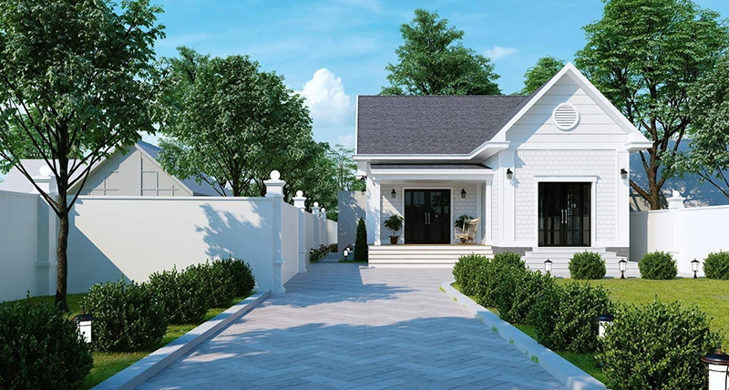Nhà cấp 4 chữ L mái thái 2 phòng ngủ