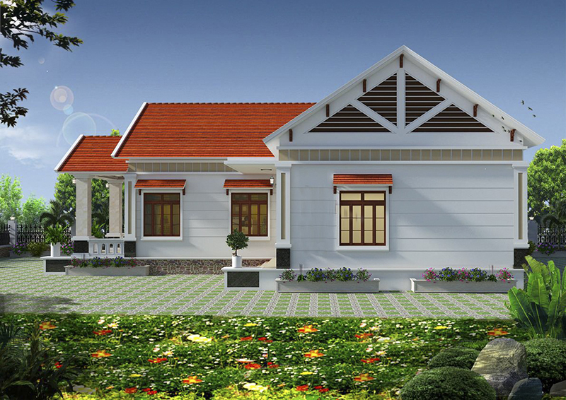 Nhà cấp 4 chữ L đơn giản có hàng rào thấp