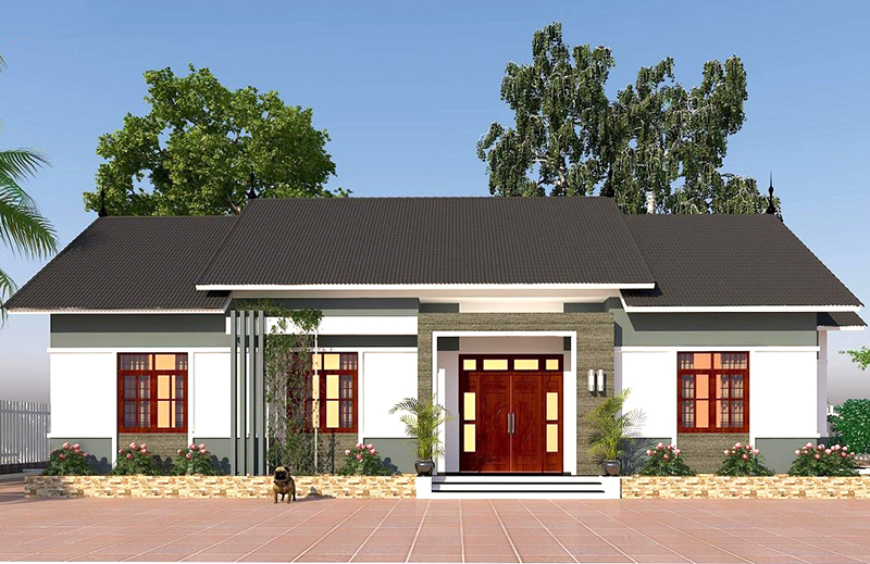Bản vẽ mẫu nhà vườn 1 tầng 4 phòng ngủ với kinh phí đầu tư khoảng 1,5 tỷ đồng