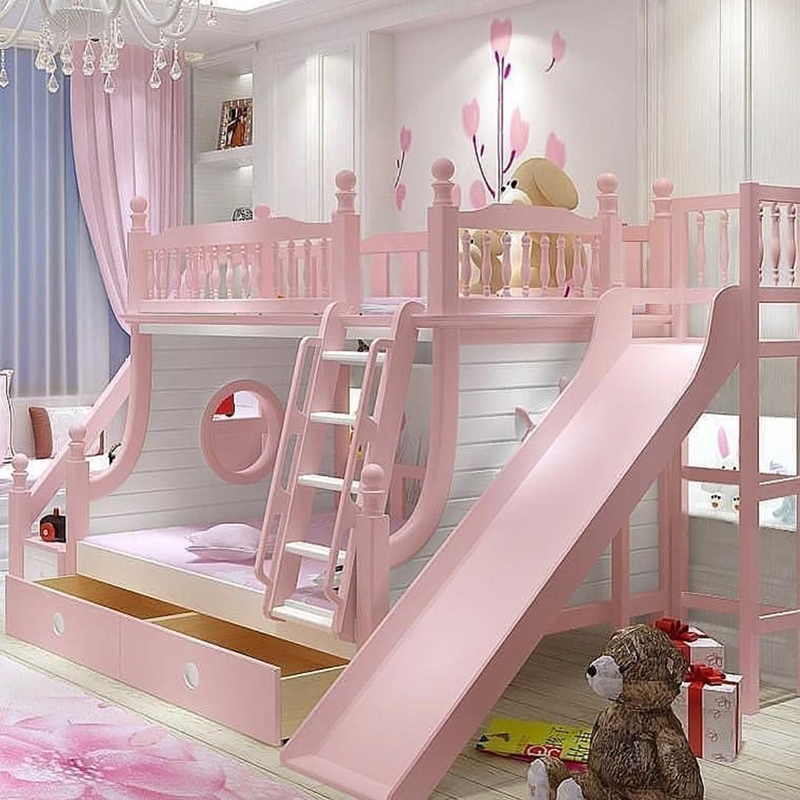 Thiết kế phòng ngủ cho 2 bé gái sử dụng giường tầng