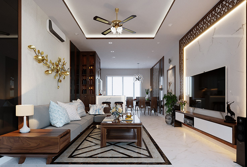 Thiết kế phòng khách nhà cấp 4 mái thái chữ L