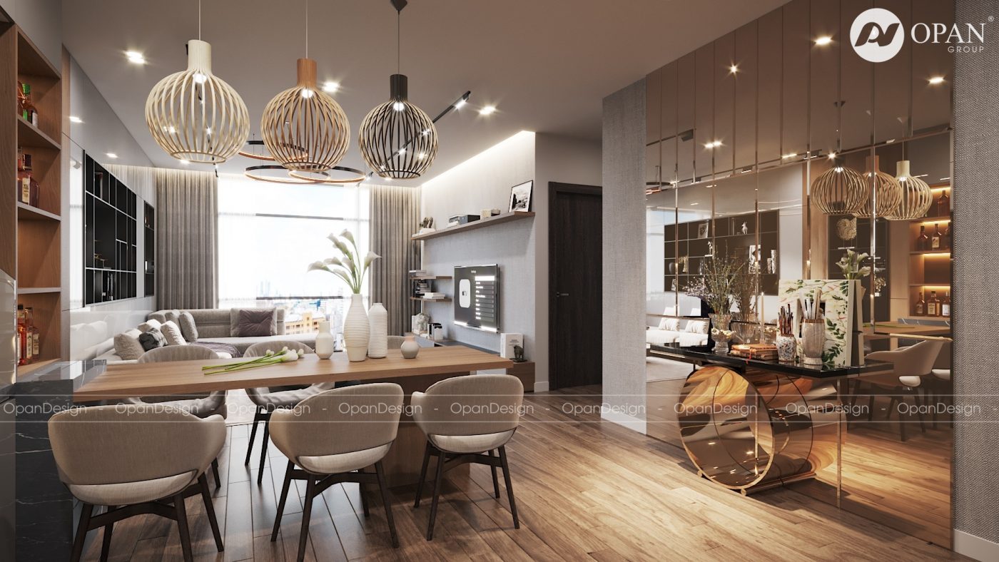 Thiết kế nội thất nhà bếp đẹp với kệ áp tường